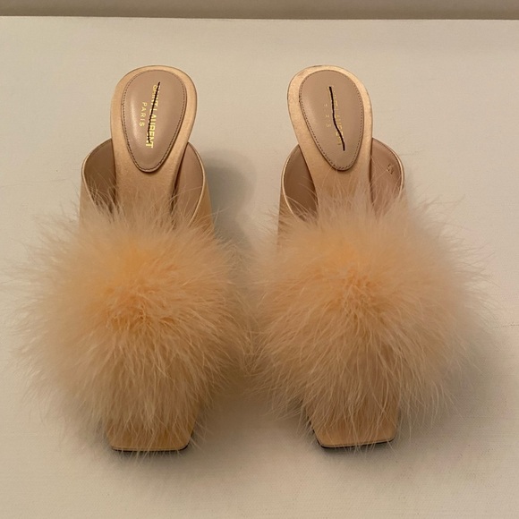 Saint Laurent MAE MULES IN CREPE SATIN WITH FEATHERS sz 7 - Picture 2 of 9